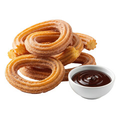 Delicious churros with rich chocolate sauce isolated on transparent background