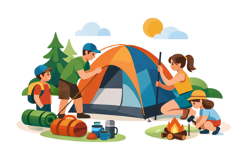 Family Camping Adventure in Forest.