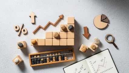 Business and finance growth analysis with graphs and charts on a gray surface