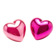Pair of shiny pink heart-shaped objects isolated on transparent background