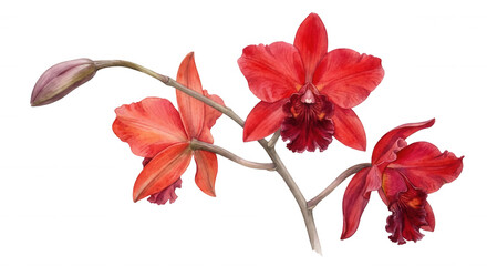 Fototapeta premium Vibrant red orchids on a black background