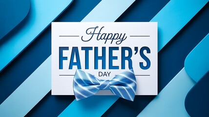 Happy fathers day greeting card with blue paper cut background
