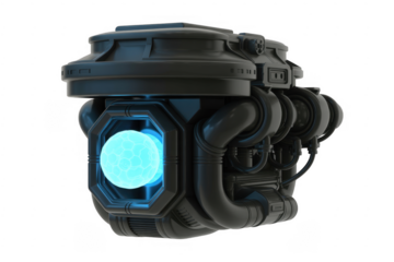 Futuristic Machine with Blue Globe industrial technology isolated on a transparent background