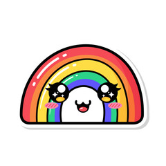 Obraz premium Colorful rainbow sticker with smiling cartoon face