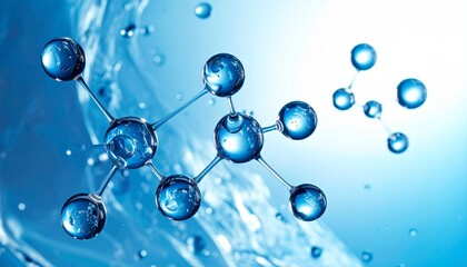 Stylized molecular network—interconnected spheres and rods with electric discharge in ethereal blue space.