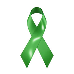 Green awareness ribbon symbolizing hope and support isolated on transparent background