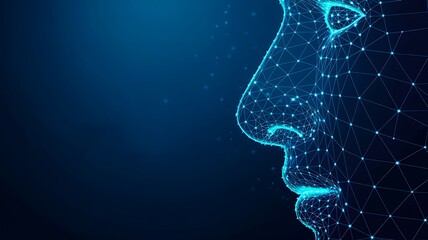 Artificial intelligence human face made of digital data and technology concept
