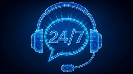 Twenty four seven customer support service chatbot icon with headset concept
