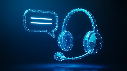 Digital customer support chatbot headset icon with modern technology concept
