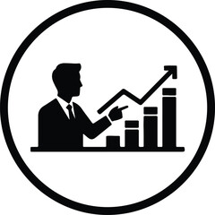 Silhouette man pointing at growing business chart and stock graph illustration vector