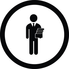 Silhouette man in suit holding documents in circle illustration vector