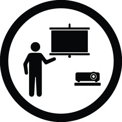 Silhouette of a person presenting at a projection screen with projector illustration vector
