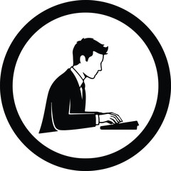 Silhouette of businessman typing on keyboard inside circle illustration vector