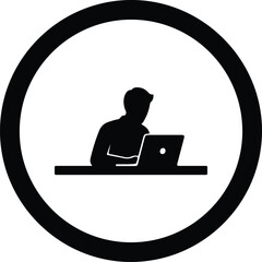 Silhouette of man working on laptop at desk inside circle illustration vector