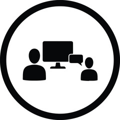 Silhouette of two people discussing ideas in front of computer screen illustration vector