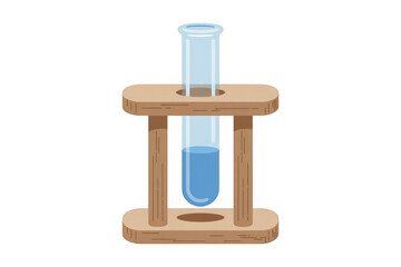 Test tube in wooden holder with blue liquid laboratory isolated on a transparent background