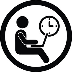 Silhouette person sitting with laptop and clock illustration vector