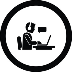 Silhouette person wearing headphones working on laptop communication bubble illustration vector