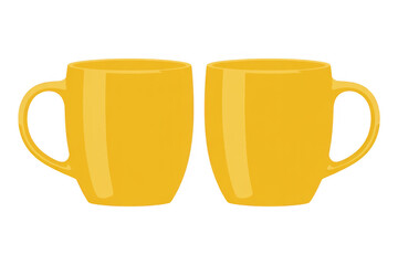 Two yellow coffee mugs side by side cups ceramic isolated on a transparent background
