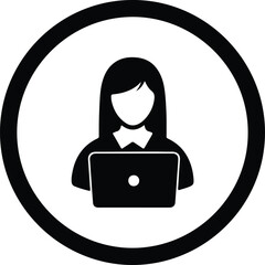 Silhouette woman with laptop inside circle illustration vector