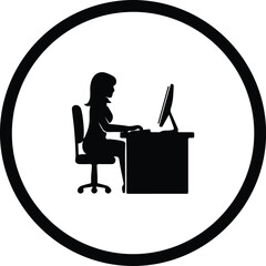 Silhouette woman working on computer at desk illustration vector