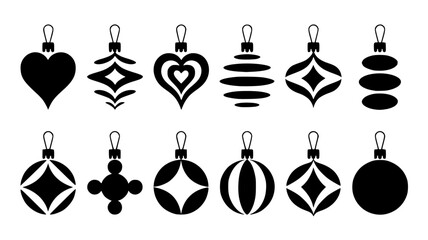 Set of 12 Christmas Ornament Icons Vector isolated PNG with Transparent Background