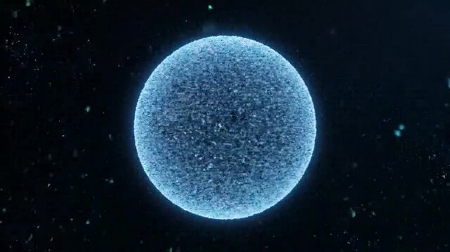 Glowing blue planet in space with starry background. Futuristic 3D holographic-style motion graphics: A creative, trending background animation video.