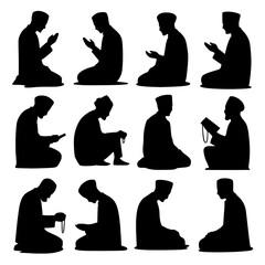 Set of Silhouetted People Meditating and Praying isolated PNG with Transparent Background