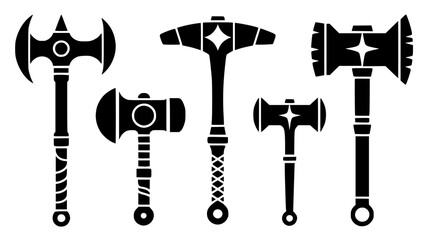 Set of 5 Medieval Battle Axe Icons Vector isolated PNG with Transparent Background