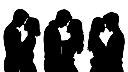 Silhouettes of Couples Kissing isolated PNG with Transparent Background