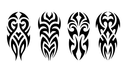 Set of 4 Tribal Mask Designs Vector Illustrations isolated PNG with Transparent Background
