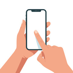 A pair of hands holding a black smartphone with a white screen