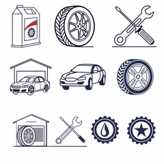 Car Service Icons with Tools and Garage Illustration