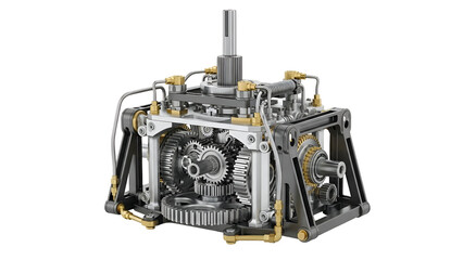 Detailed mechanical gear assembly with gold and gray components