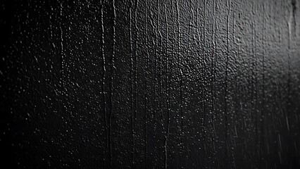 Black textured wall with vertical water streaks and moisture, moody dark industrial surface