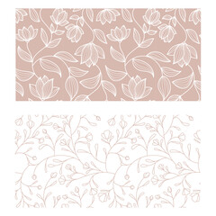 Vintage botanical line drawing seamless pattern in soft earth tones