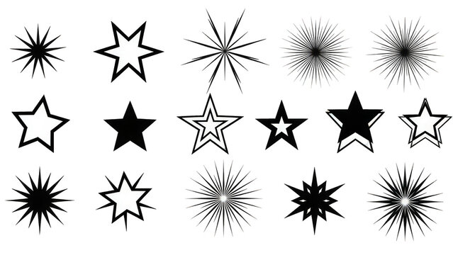 Set of various black star shapes starbursts and sparkles vector icons