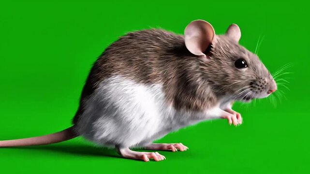 Action Mouse Adventure, Partially White Mouse, Green Background, Photo