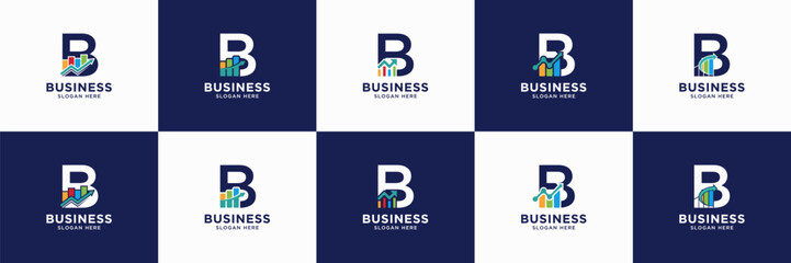 set of financial business logo. letter B with statistic shape. useable for accounting, investment, marketing, wealth management identity icon.