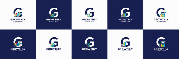 set of investment logo. letter G with data statistic shape. useable for accounting, financial, marketing, wealth management identity icon.