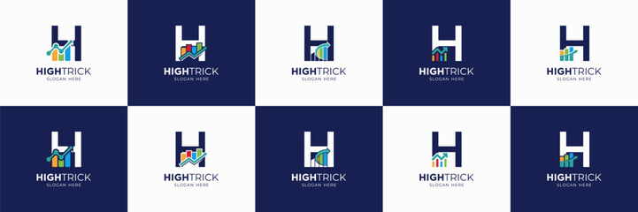 set of accounting logo design. usable for financial, marketing, investment, insurance identity icon. letter H with chart bar symbol.