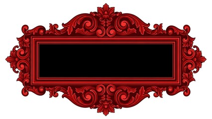 Luxurious and intricately designed red decorative frame with elaborate scrollwork and floral motifs, perfect for vintage event invitations, elegant branding, or classical design projects
