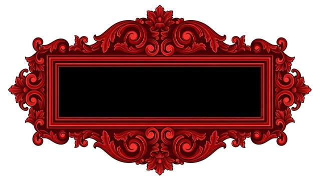 Luxurious and intricately designed red decorative frame with elaborate scrollwork and floral motifs, perfect for vintage event invitations, elegant branding, or classical design projects