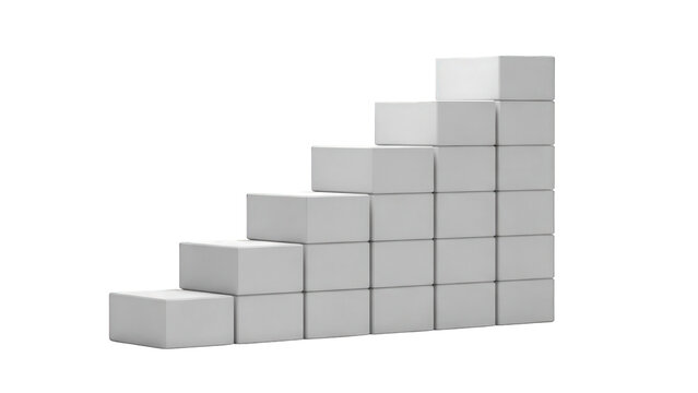 3D white blocks arranged as ascending steps isolated on white background
