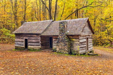 Historic Ben Ogle Cabin in the great Smoky Mountains at sunrise
