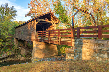 Harrisburg covered bridge in Tennessee During Sunrise
