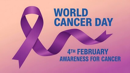 World cancer day awareness ribbon on purple background for 4th february