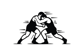 Two wrestlers in action, sports competition vector illustration