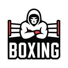 Sports vector icon of a boxer silhouette for fitness club logo

