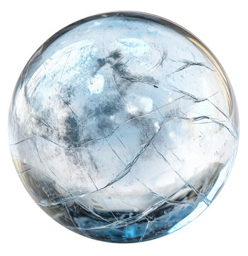 Velha esfera de vidro  transparente, suja e rachada em um fundo transparente.	
